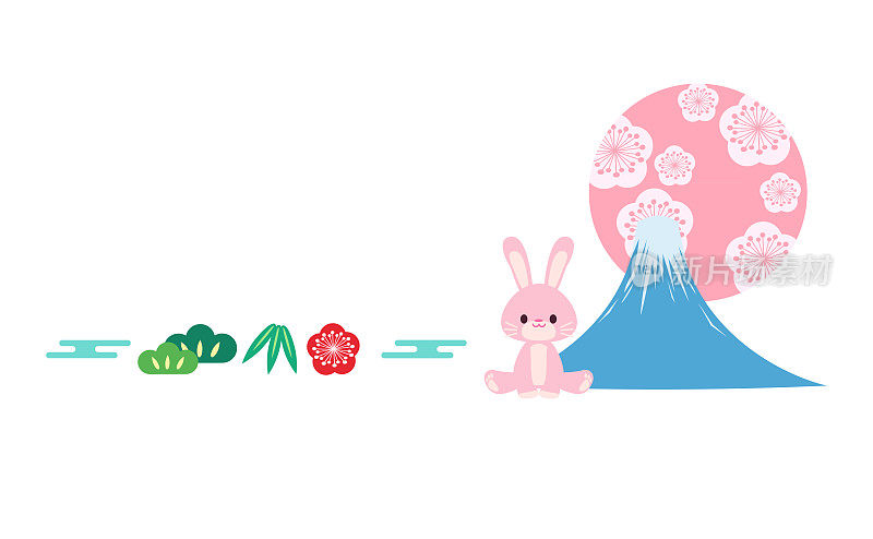 兔子和富士山的日式新年背景