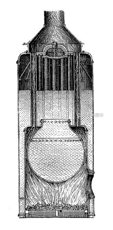 古董插图，应用力学:蒸汽动力机器，汤姆逊锅炉