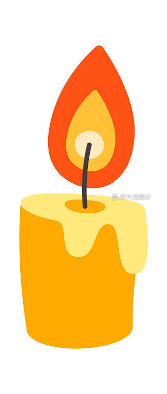 燃烧的蜡烛卡通平面插图