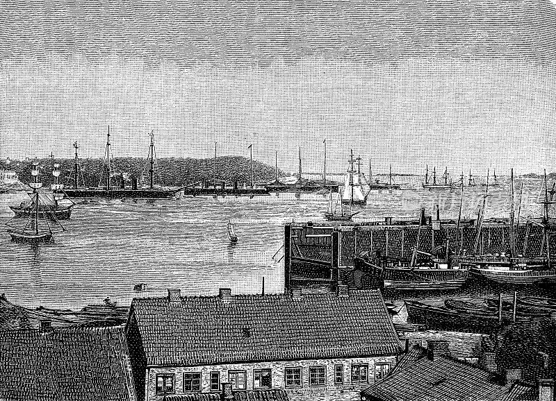 波罗的海的基尔港:码头和商业区，19世纪