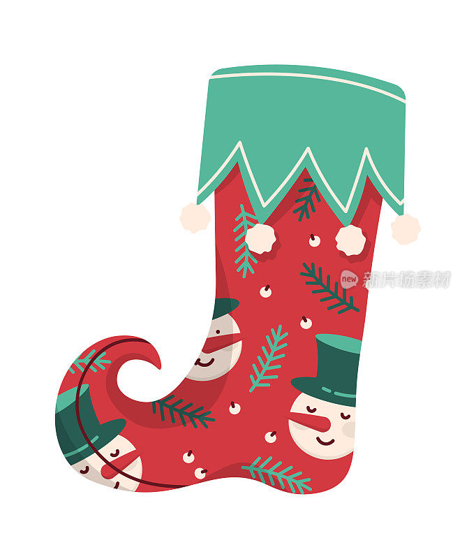 时尚的圣诞袜扁平图标冬季假期装饰