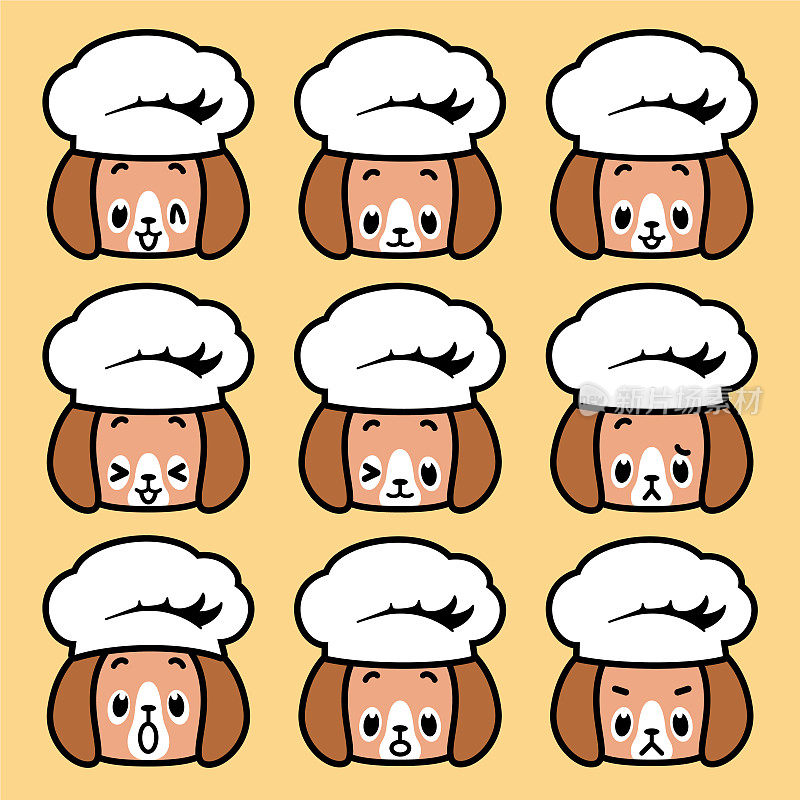 可爱的表情图标狗戴着厨师帽