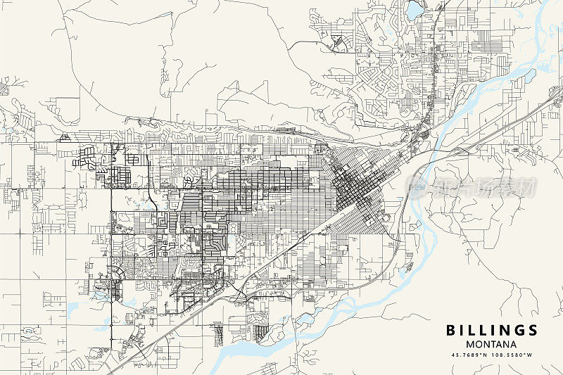 比林斯，蒙大拿，美国矢量地图