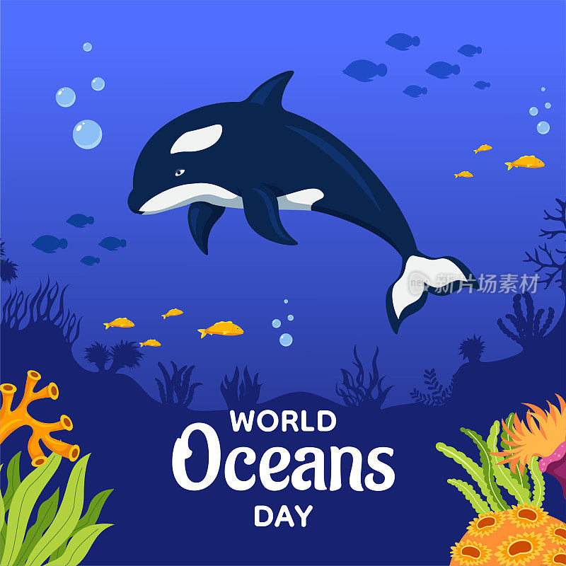 世界海洋日社交媒体背景插图卡通手绘模板