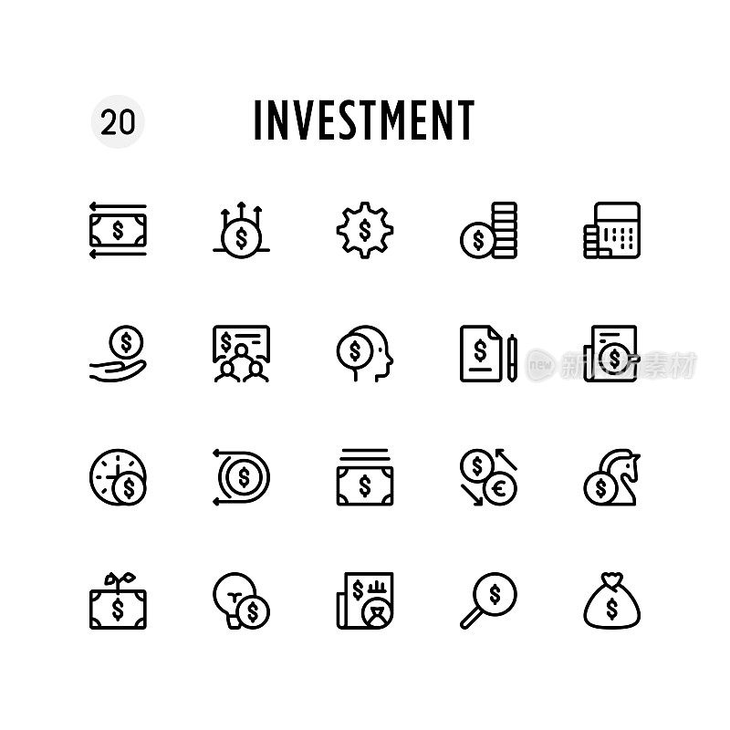 投资线图标集。可编辑的中风。像素完美。