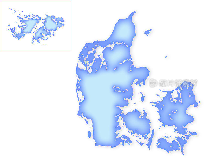 丹麦和福克兰群岛地图软蓝色矢量地图插图