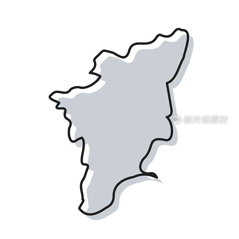 泰米尔纳德邦地图手绘在白色背景-时尚的设计