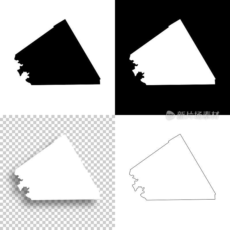 德克萨斯州兰帕萨斯县。设计地图。空白，白色和黑色背景