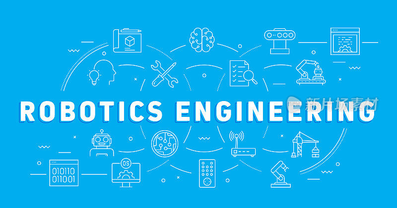 机器人工程相关线风格横幅设计的网页，标题，小册子，年度报告和书籍封面
