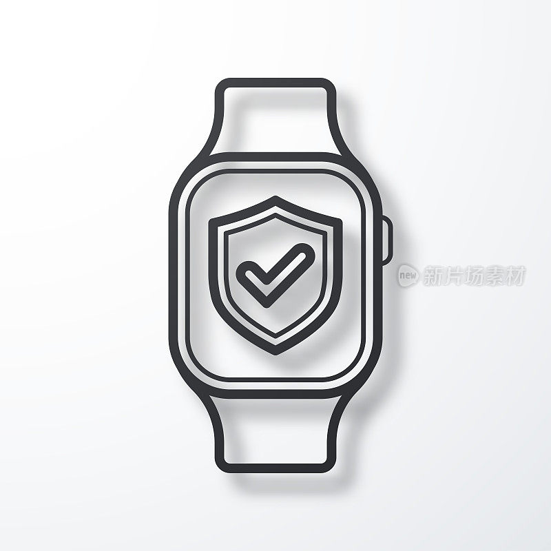 安全smartwatch。线图标与阴影在白色背景