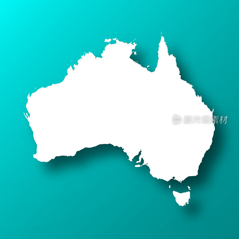 澳大利亚地图上的蓝绿色背景与阴影