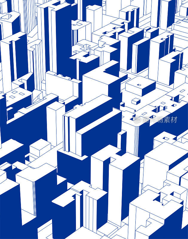 蓝色现代城市建筑插画海报