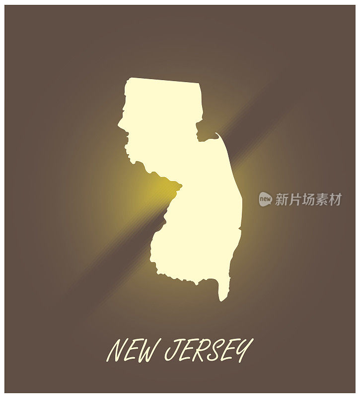 新泽西地图矢量轮廓制图黑色和白色照明背景插图