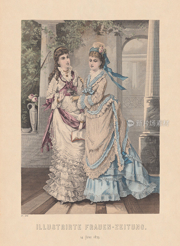 女性时尚，手工着色木刻，1875年出版