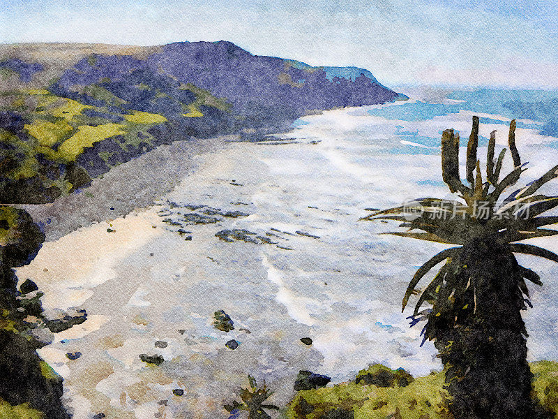 一幅非洲特兰斯凯风景的水彩插图
