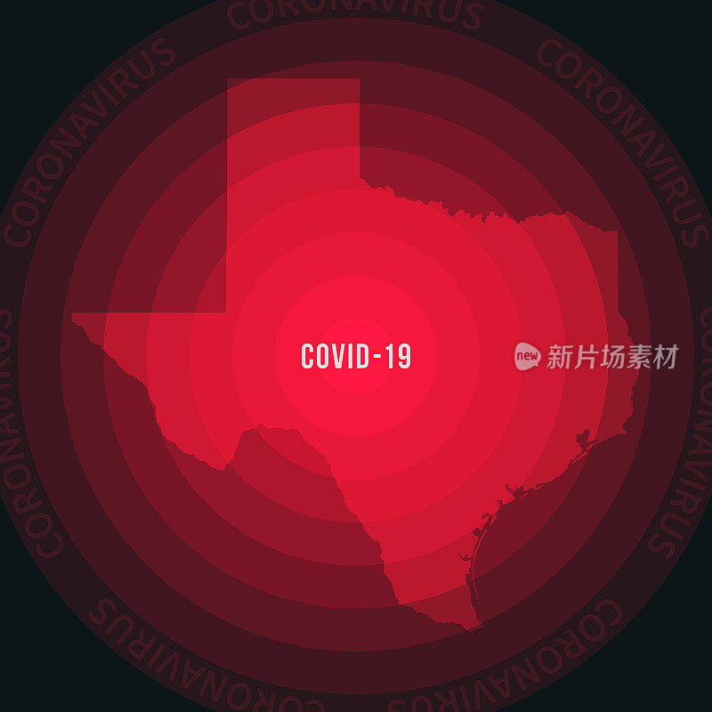 德州COVID-19传播地图。冠状病毒爆发