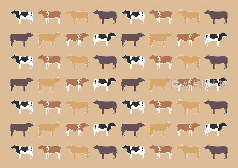 矢量插图的牛。牛,牛,牛。背景图案。