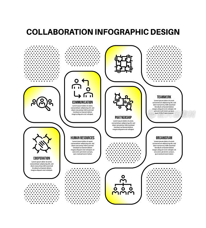 信息图设计模板与协作关键字和图标