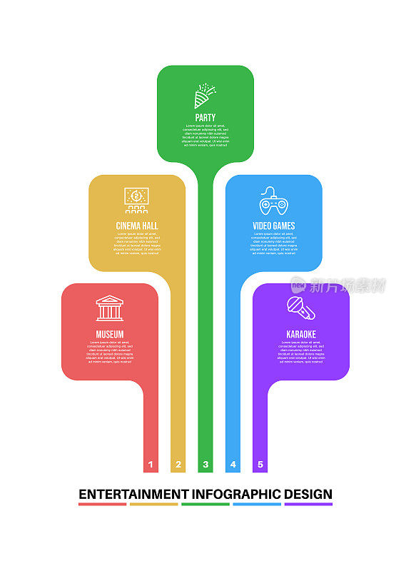 信息图表设计模板与娱乐关键词和图标