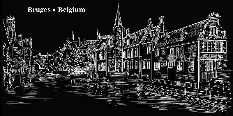 欧洲，比利时布鲁日的罗森霍伊凯水渠，黑色