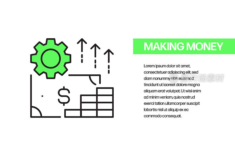 赚钱平面线图标，轮廓矢量符号插图。
