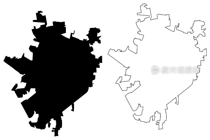 梅里达市(墨西哥联合州，墨西哥，尤卡坦州)地图矢量插图，涂鸦草图梅里达市地图
