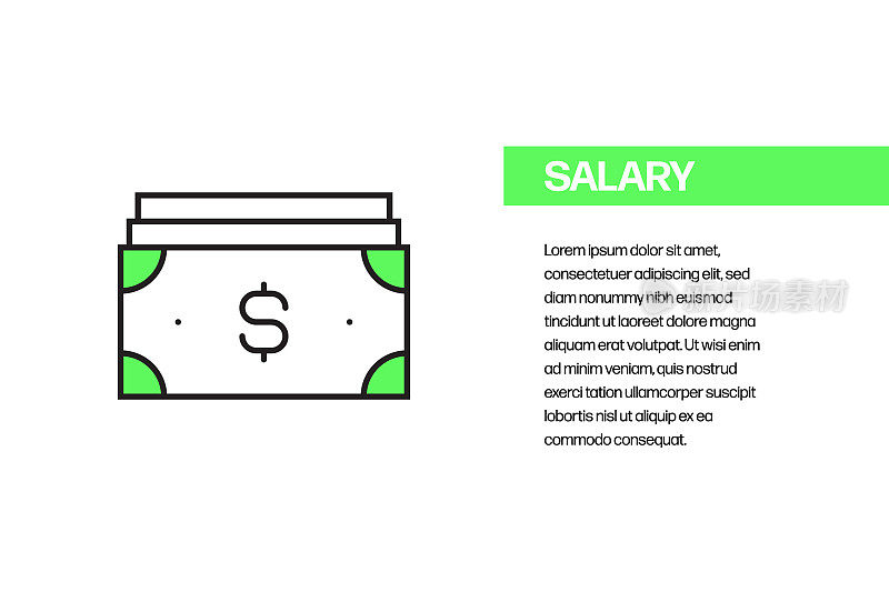 工资水平线图标，轮廓矢量符号插图。