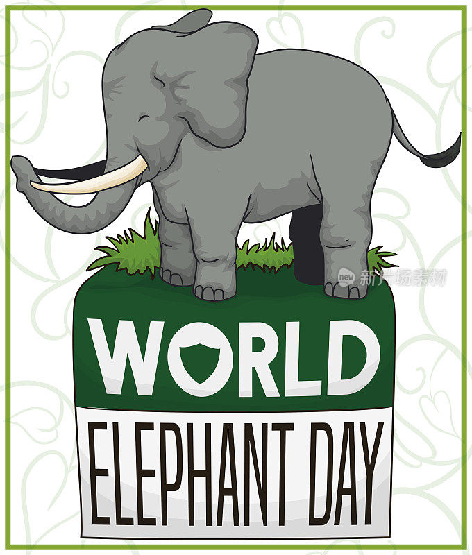 大象在绿色日历上庆祝世界大象日