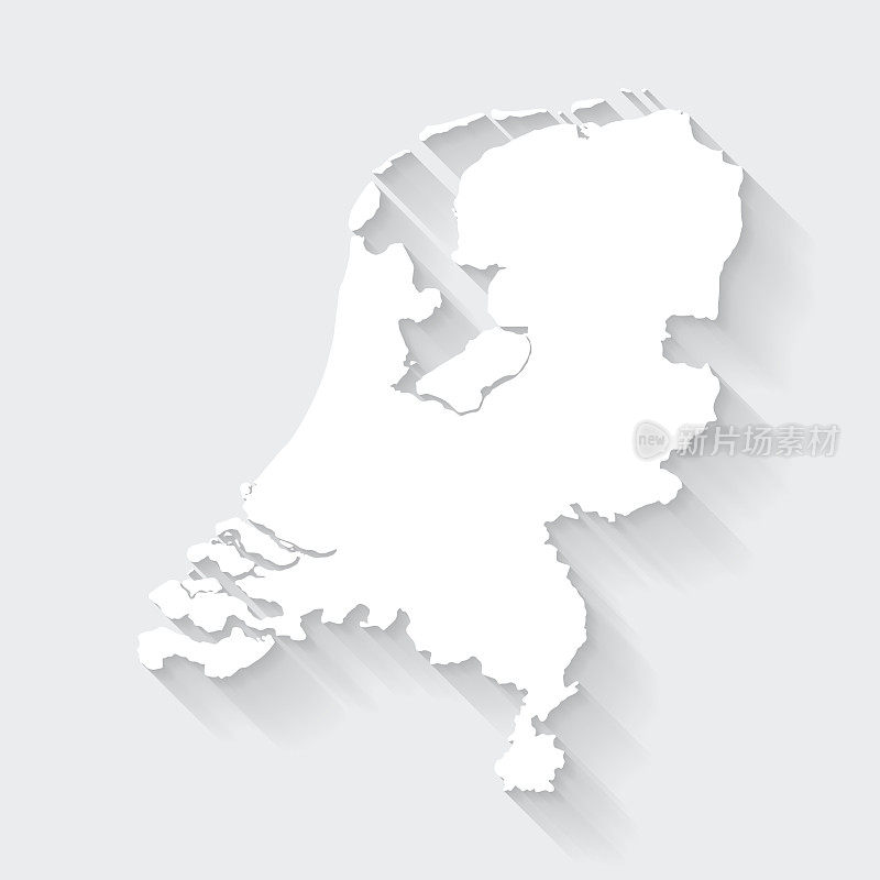 荷兰地图与空白背景的长阴影-平面设计