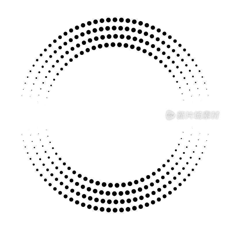 圆点衰减到x轴的圆形图案。八轨道。沿切线相等的距离。