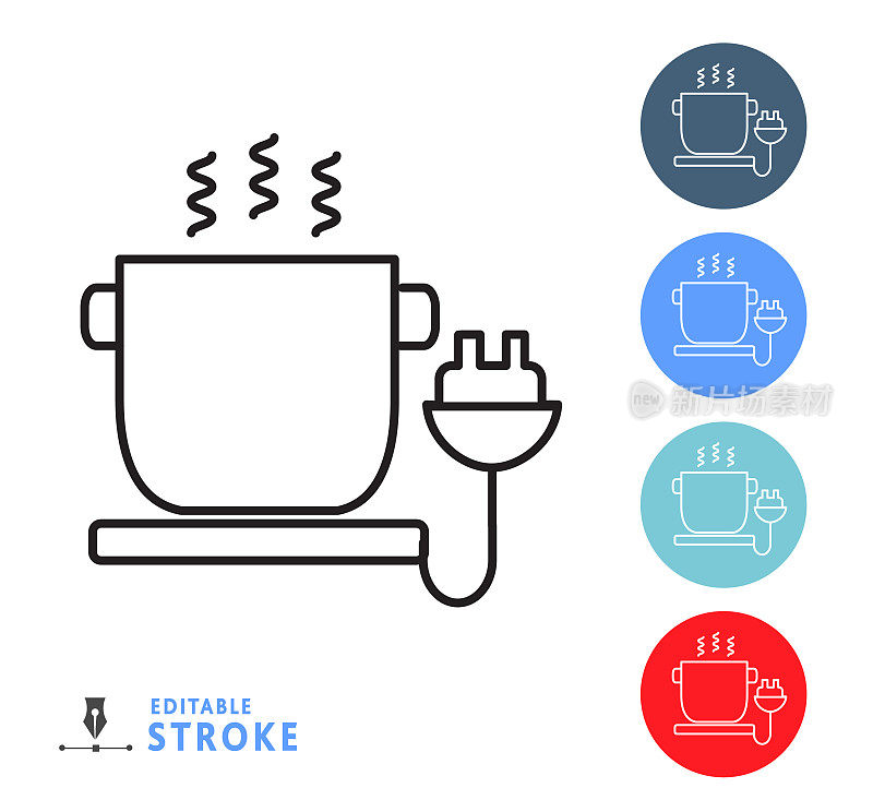 厨房和烹饪电炉细线图标-可编辑的笔画