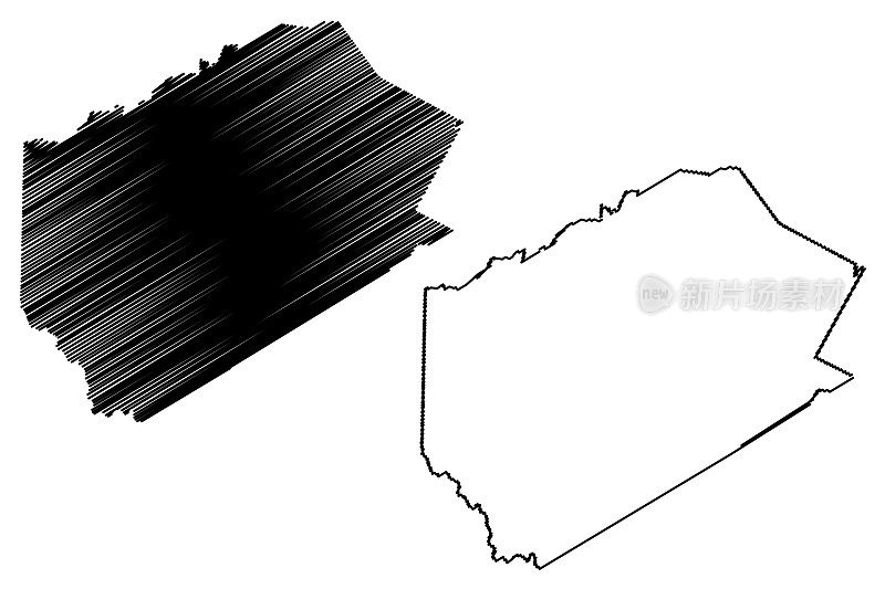 特拉华州县(美国纽约州县，美国，美国)地图矢量插图，涂鸦草图特拉华州地图