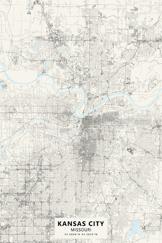 堪萨斯城，密苏里州美国矢量地图