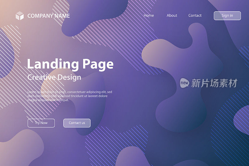 登陆页面模板-在紫色渐变背景上使用流体形状的抽象设计