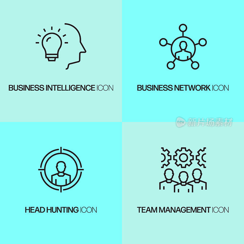 现代业务相关线图标。向量符号说明。