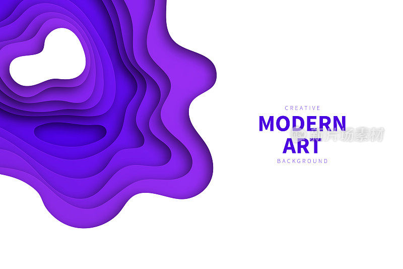 剪纸背景-紫色抽象波浪形状-时尚的3D设计