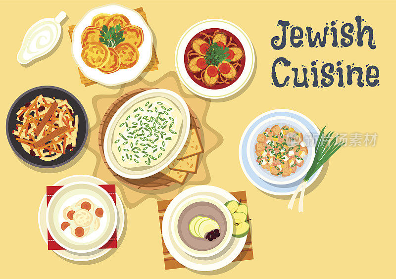 犹太菜肴图标为犹太菜单设计