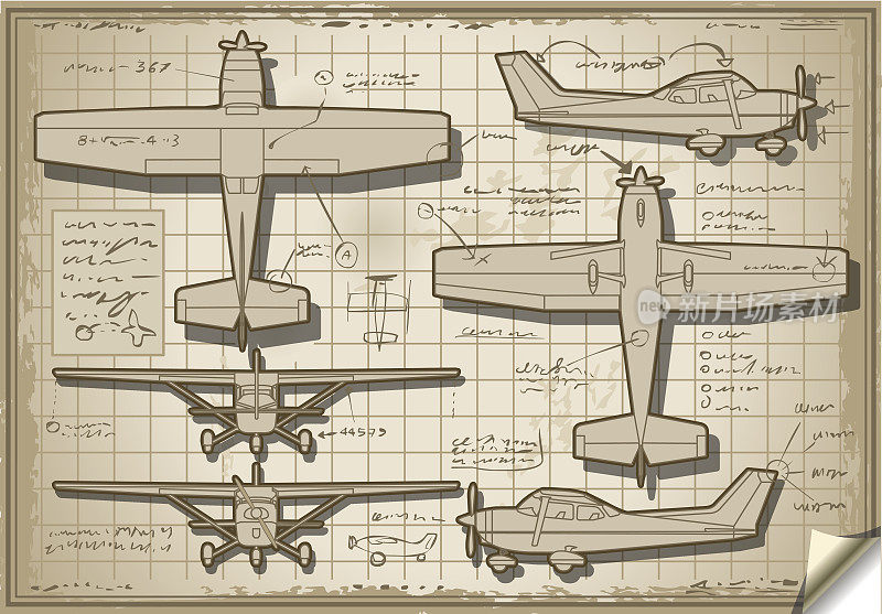 旧飞机项目在六个正交视图