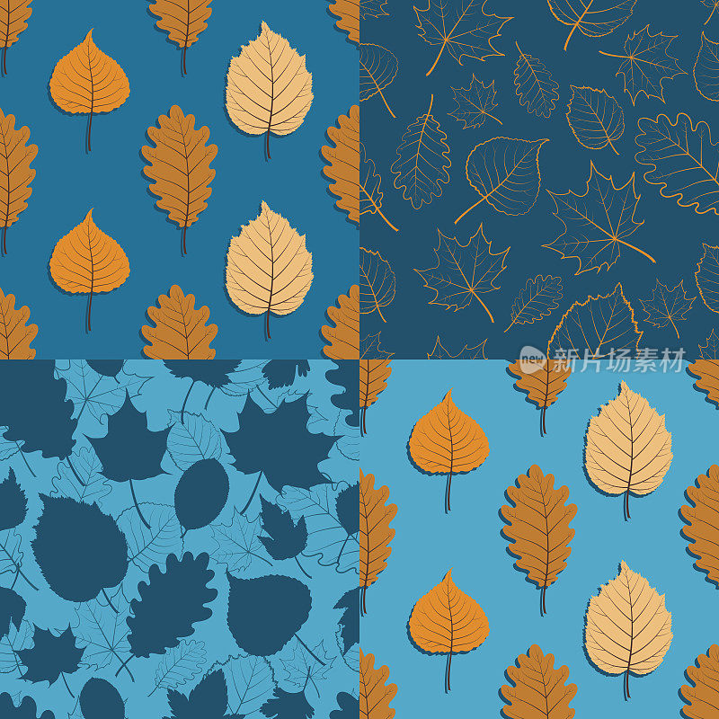 四套无缝秋季图案。