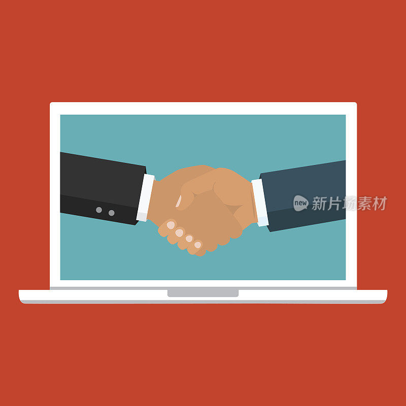 矢量商业伙伴关系插图。握手。象征成功的交易，快乐的商业伙伴关系，协议。平面设计孤立在背景上