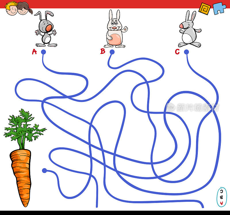 兔子和胡萝卜的路径迷宫游戏