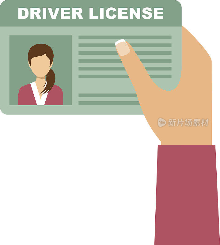 女人手里拿着汽车驾驶执照。向量