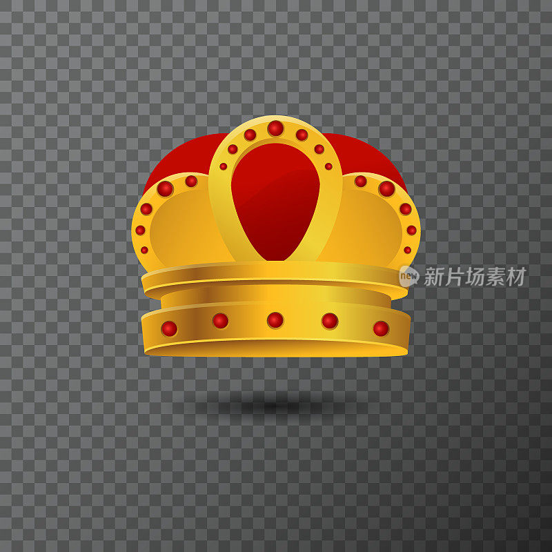金色的皇冠与红色的石头图标。豪华矢量插图。现实的冠冕创建梯度。