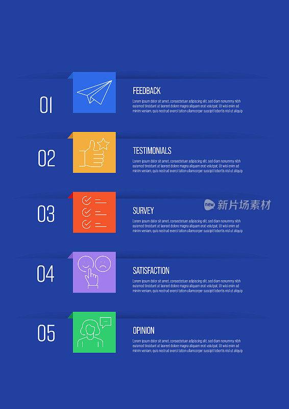 反馈和奖状概念矢量线信息图形设计图标。5选项或步骤的介绍，横幅，工作流程布局，流程图等。