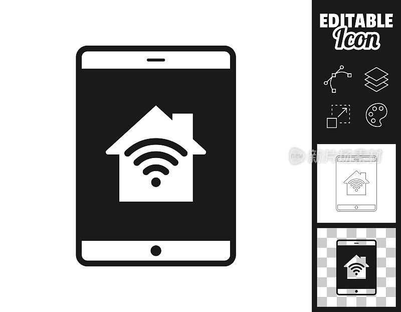 带有智能家居的平板电脑。图标设计。轻松地编辑