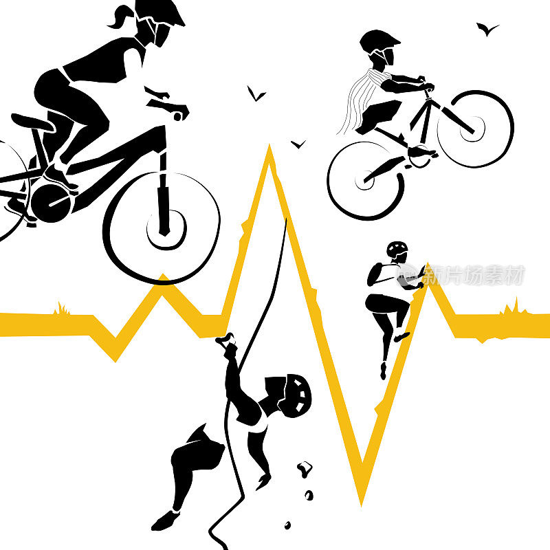 心脏健康的户外运动活动，攀岩和山地自行车。