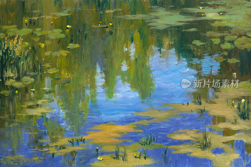 百合池塘，油画
