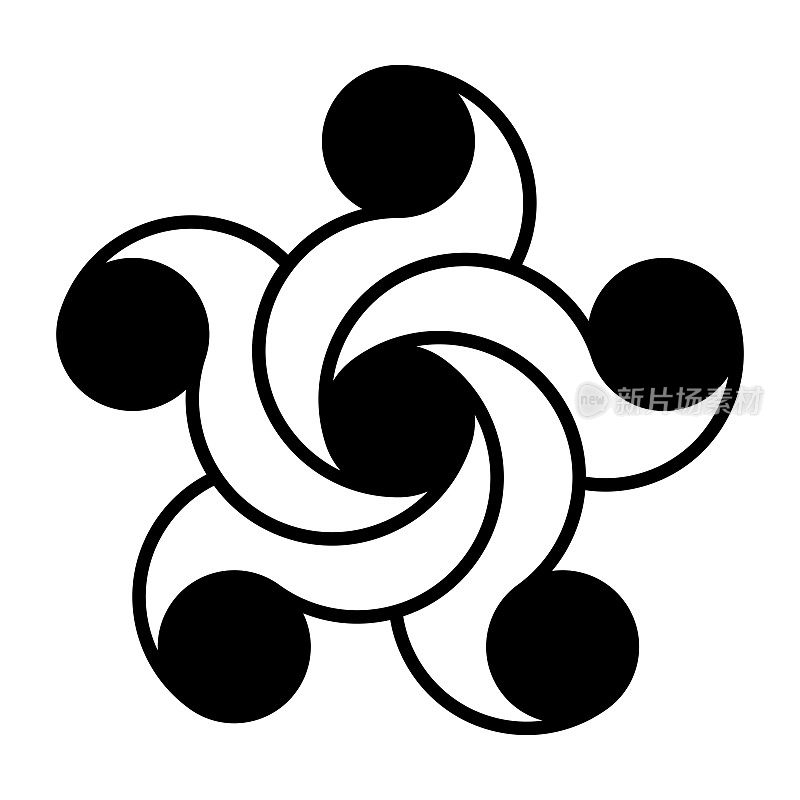 圆圈螺旋式连接成五角星，麦田怪圈图案