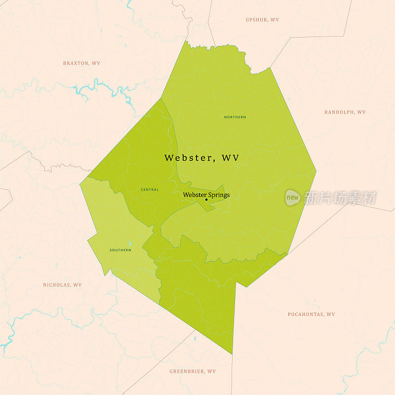 韦伯斯特县绿色矢量地图
