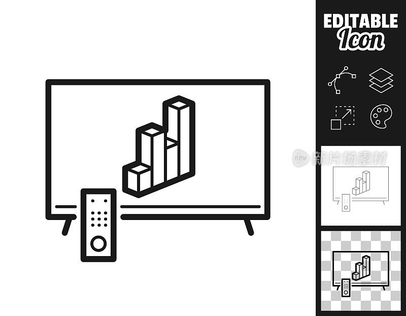 电视与3D图表。图标设计。轻松地编辑